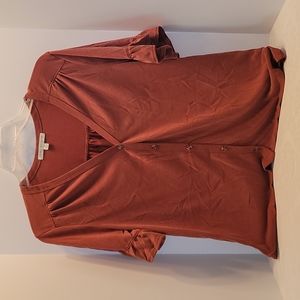 Green Envelope rust colored button down blouse, sz Sm